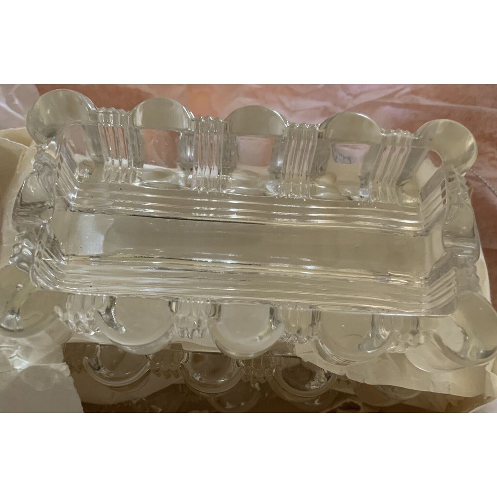 VINTAGE SET OF 3 HEAVY THICK CLEAR GLASS ASHTRAYS EACH WITH 2 SLOTS HOLDERS GC